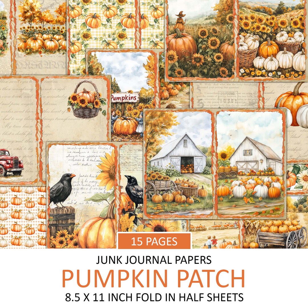 Vintage Pumpkin Patch Junk Journal Paper: Fall Ephemera (digital ...
