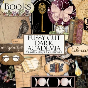 Druckbares Dark Academia Ephemera Kit, Buchthema, Pingeliger Schnitt, Junk Journal Zubehör, Collage, Bücherwurm Ästhetik, kommerzielle Nutzung