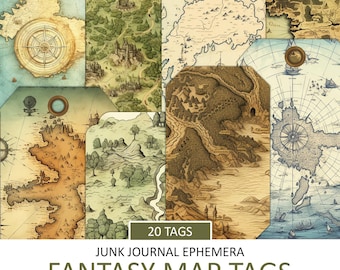 Vintage Fantasy Map Tags: Printable Ephemera (Instant Download)