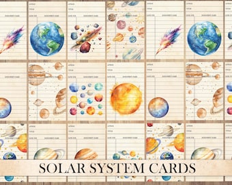 Printable Vintage Solar System Library Cards: Junk Journal Ephemera (Digital Download)