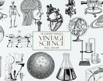 Vintage Science Clipart: Chemistry & Biology Illustrations (PNG, Digital Download)
