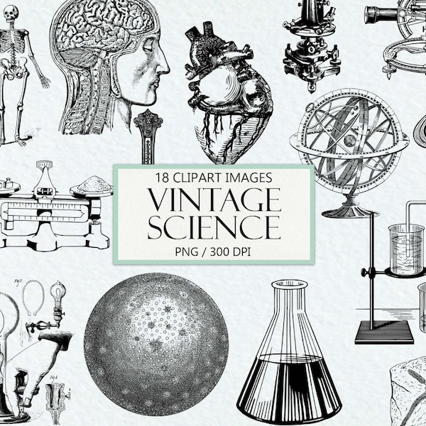 Vintage Science Clipart, Chemistry, Biology Images, Authentic Illustrations, Clip Art for Commercial Use, PNG, Instant Download
