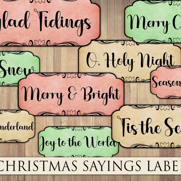 Christmas Sayings, Journal Word Labels, Word Scraps, Junk Journal Ephemera, Fussy Cut, Vintage Winter, Holiday Dividers, Digital Download