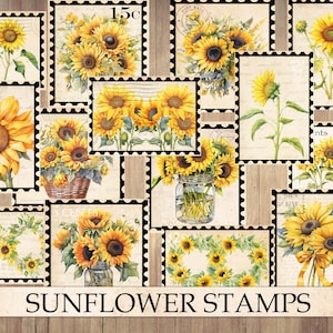 tampons vintage tournesol, éphémères anciens, coupe délicate, feuille d'autocollants, fournitures pour journaux indésirables, fleurs d'été, chutes d'automne, téléchargement immédiat