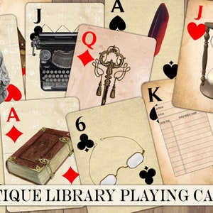 Printable Vintage Style Playing Cards, Antique Library, Scrapbook ...