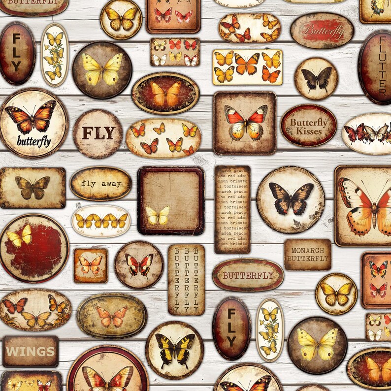 Vintage Butterfly Ephemera Kit: Printable Scrapbook Labels (PDF & JPG ...