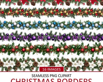 Seamless Christmas Border Clipart: Holiday Garland (Digital Download)
