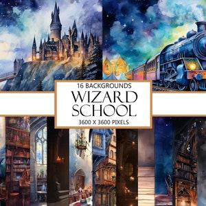 Watercolor Wizard School Backgrounds, Magical Background, Scrapbook, Junk Journal Paper, Magic Potion, Witch, Printable, Instant Download