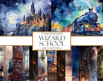 Watercolor Wizard School Backgrounds: Magic Scrapbook Paper (Digital Download)
