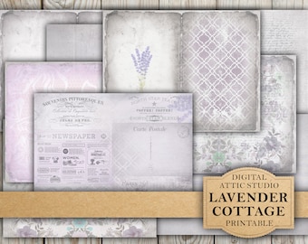 Junk Journal Lavender Cottage, Vintage Design, Ephemera, Scrapbook Kit, Background, Wallpaper, Digital, Download, Printable