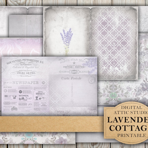 Junk Journal Lavender Cottage, Vintage Design, Ephemera, Scrapbook Kit, Background, Wallpaper, Digital, Download, Printable