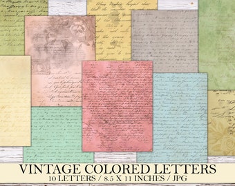 Colorful Vintage Letters, Antique Junk Journal, Old Paper, Printable Craft Kit, Ephemera, Old Letters, Collage, Fussy Cut, Instant Download