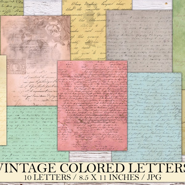 Colorful Vintage Letters, Antique Junk Journal, Old Paper, Printable Craft Kit, Ephemera, Old Letters, Collage, Fussy Cut, Instant Download