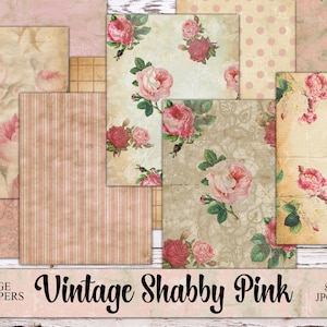 Vintage Shabby Pink Junk Journal Paper, Junk Journal Ephemera, Roses Scrapbook Paper, Antique, Shabby Chic, Instant Download