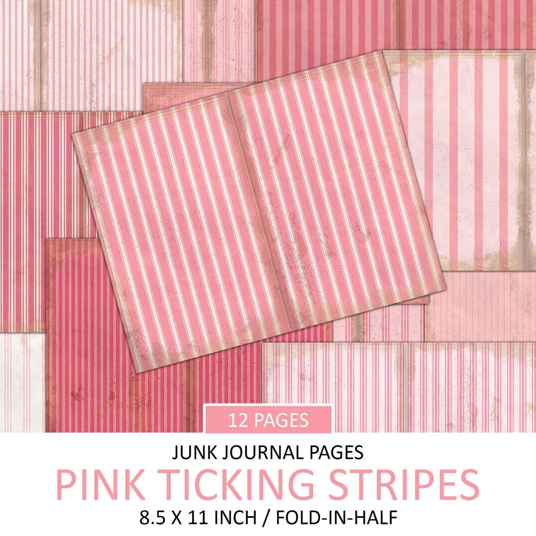Vintage Pink Ticking Stripes Junk Journal Paper (digital Download) - Etsy