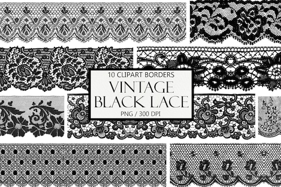 Vintage Black Lace Borders: PNG Clipart, Scrapbook Embellishments (Digital Download)