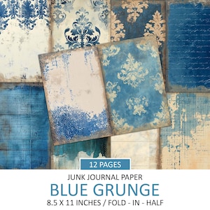 Digitales Blankopapier, Grunge Blau Vintage, Junk Journal Ephemera, Antik, altes Papier, Scrapbook Hintergrund, Printable
