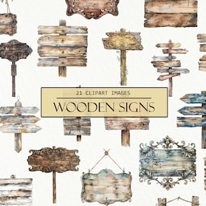 Puede incluir: 21 imágenes de clipart de acuarela de letreros de madera rústicos. Los letreros son de varias formas y tamaños, algunos con flechas, otros con tallas ornamentadas y otros con pintura desgastada. Los letreros son perfectos para agregar un toque vintage a tus proyectos.