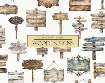 Watercolor Wooden Sign Clipart: Rustic Wood Plank Illustrations (Digital Download)