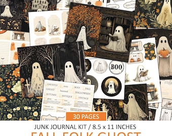 Fall Folk Ghost Junk Journal Kit: Halloween Ephemera (Digital Download)