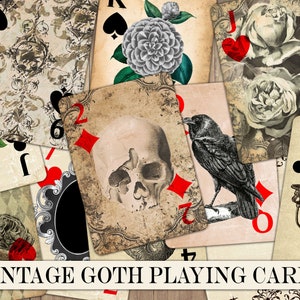 Karty do gry w stylu gotyckim, gotyckie w stylu vintage, antyczne, stare kliparty, ozdoby do scrapbooków, efemerydy do dziennika śmieci, karta do dziennika, natychmiastowe pobieranie