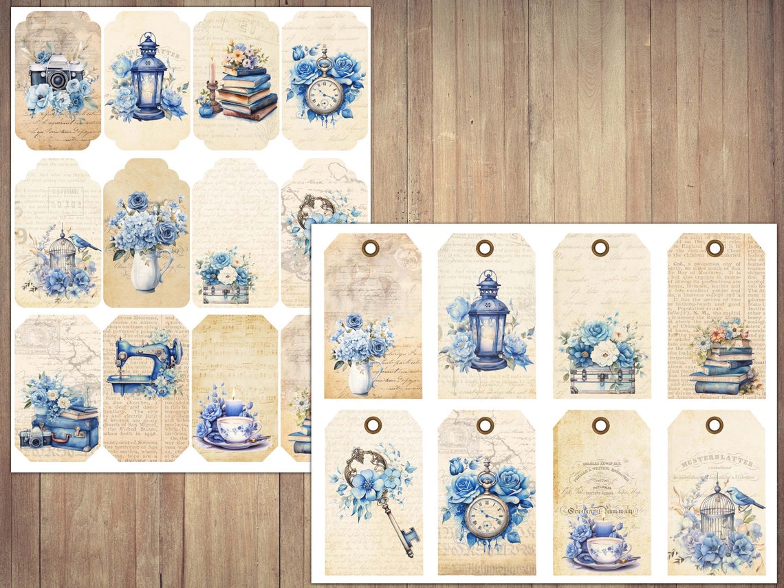 Vintage Blue Object Tags: Junk Journal Ephemera (digital Download) - Etsy