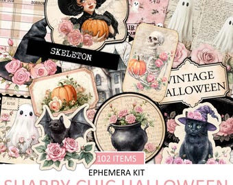 Shabby Chic Halloween Ephemera Kit, Junk Journal, Collage (PDF)