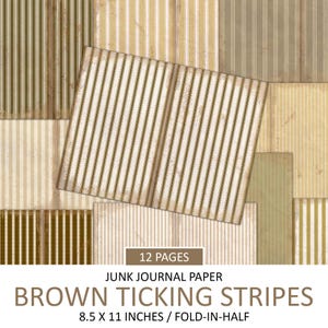 Vintage Junk Journal Paper, Distressed Brown Ticking Stripes, Ephemera, Antique Signature, Old Paper, Scrapbook Background, Instant Download