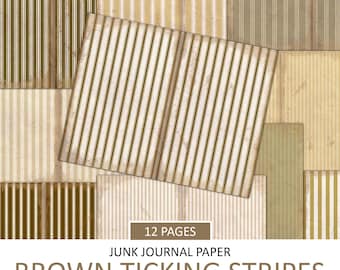 Könnte beinhalten: Zwölf Blätter braunes und weiß gestreiftes Papier, perfekt für Junk Journaling. Jedes Blatt misst 21,6 cm x 27,9 cm und ist zum Falten in der Mitte gedacht.