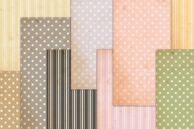 Vintage Polka Dot & Stripe Paper: Junk Journal Kit (digital Download ...