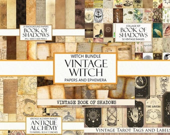 Paquete de brujas vintage, Libro de las sombras, Papel de diario basura, Efímera de diario, Recortes elegantes, Álbum de recortes, Wicca, Alquimia, Gran colección, Descarga