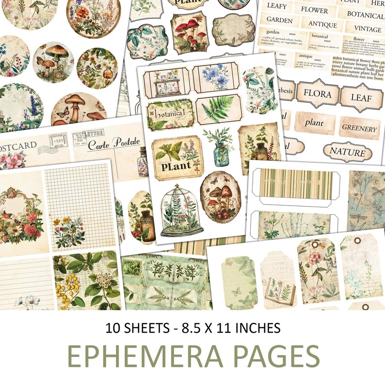 Vintage Botanical Junk Journal Kit: Plants & Flowers Ephemera (digital ...