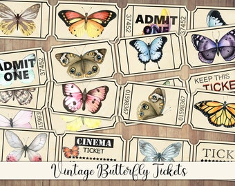 Vintage Butterfly-tickets: Floral Junk Journal Ephemera (digitale download)