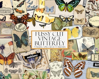 Vintage Butterfly Ephemera Kit: Junk Journal Collage, Insect Scraps, Fussy Cut (Digital Download)