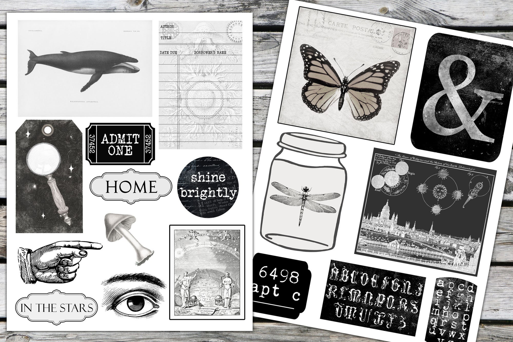 Vintage Ephemera Kit: Black and White Junk Journal Supplies (digital ...