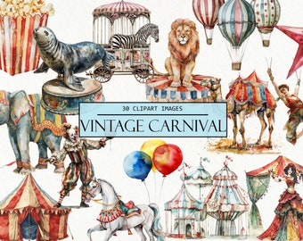 Watercolor Vintage Carnival Clipart: Circus Images (Digital Download)
