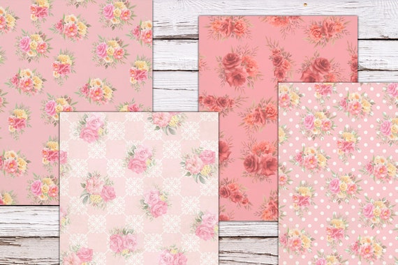 Printable Pink Floral Paper, Background Paper, Vintage Junk
