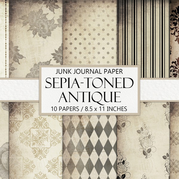 Digital Junk Journal Papers, Sepia Tones, Antique Junk Journal, Old Paper, Printable Craft Kit, Pattern Ephemera, Collage, Instant Download