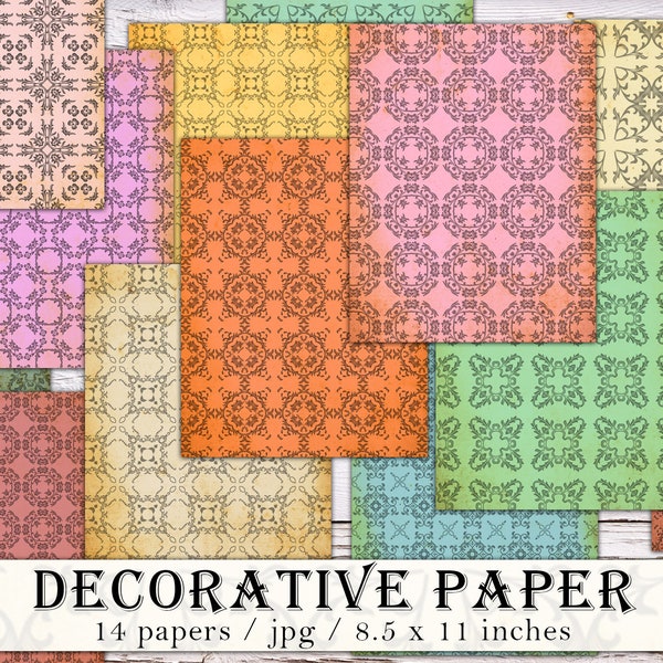 Decorative Pattern Paper, Bold Colors, Ornate Design, Junk Journal, Background Paper, Vintage, Printable Pages, Distressed Scrapbook Design