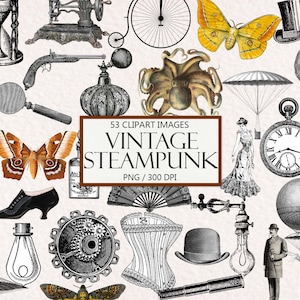 Vintage Steampunk Clipart, Mechanical Images, Victorian Art, Authentic Illustrations, Clip Art for Commercial Use, PNG, Instant Download