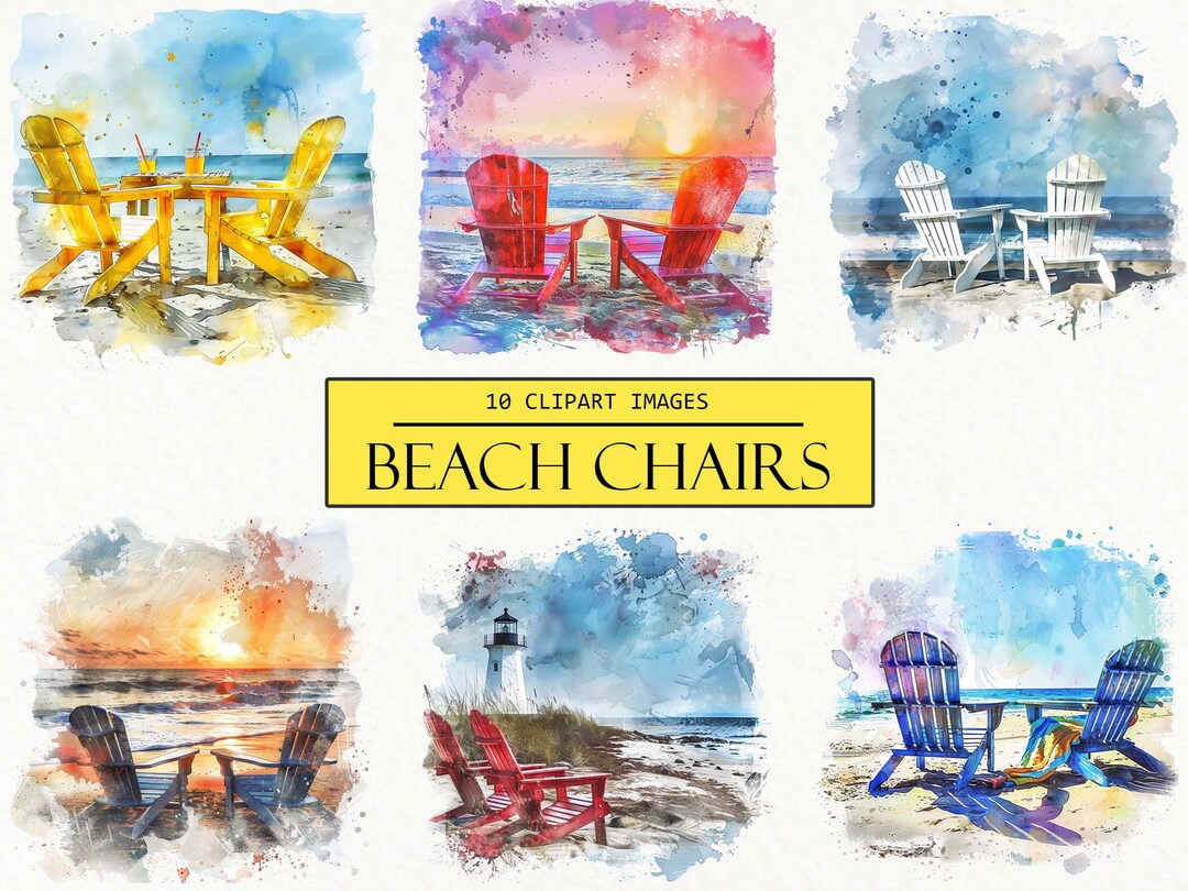 Watercolor Beach Chair Clipart: Summer Vacation PNG Images (digital ...