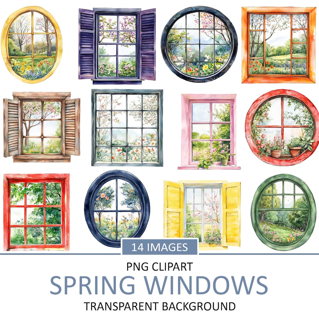 Watercolor Spring Window Clipart: Floral PNG Images (digital Download ...