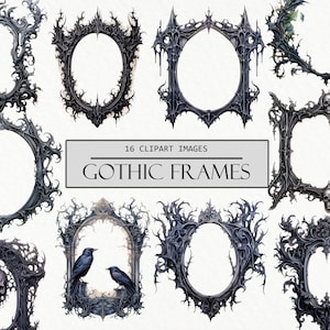 Vintage Black Frames Clipart, Gothic Images, Bold Frame Illustrations, Goth Ornate Borders, Clip Art, Commercial Use, PNG, Instant Download
