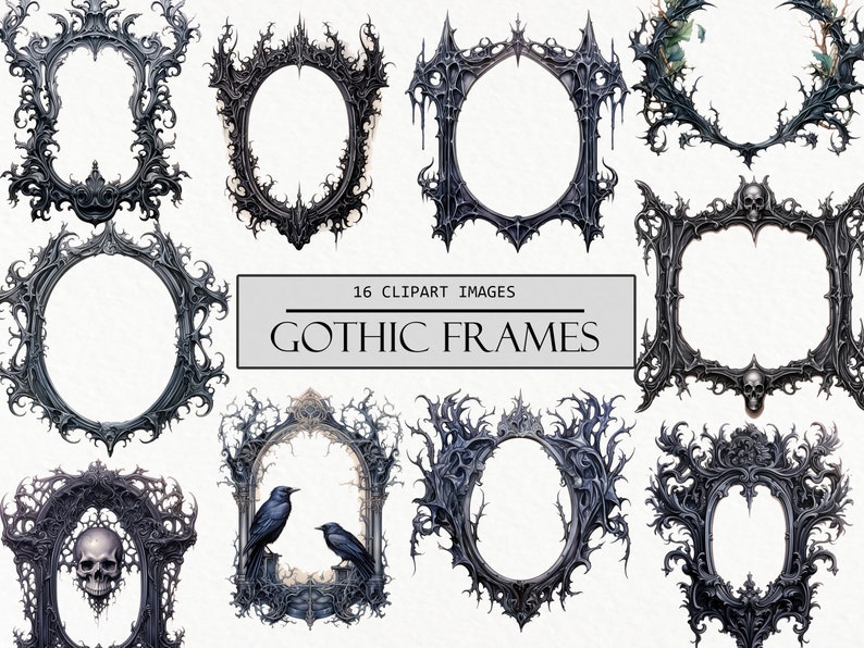 Vintage Black Frames Clipart Gothic Images Bold Frame Etsy