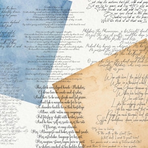 Sovrapposizioni di poesia, letteratura classica, testo vintage, pattern di Photoshop, sovrapposizione digitale, vecchio stile, uso commerciale, download immediato