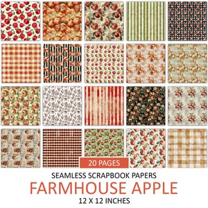 Pomme de ferme vintage sans couture, Images d'arrière-plan, Motif répétitif, Papiers d'album d'automne, Papier éphémère pour le journal indésirable, Imprimable, Téléchargement