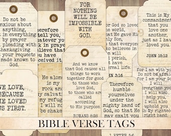 Plain Bible Verse Tags, Religion Gift Tags, Bible Word Scraps, Printable Junk Journal Ephemera, Vintage, Fussy Cut, Instant Download