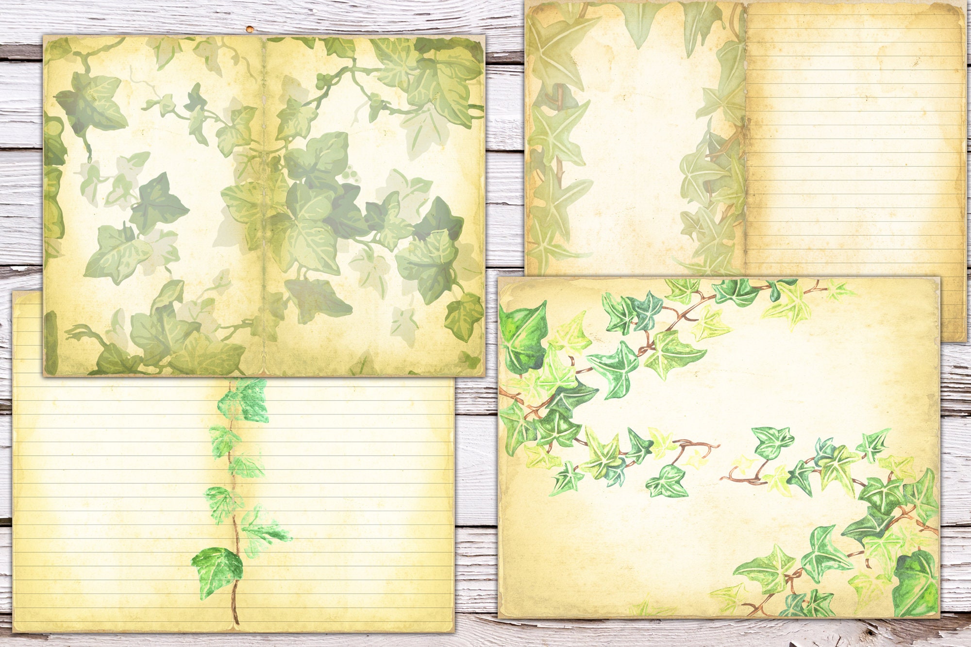 Printable Ivy Leaves Paper Digital Vintage Greenery Pages - Etsy