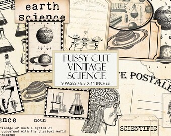 Vintage Science Ephemera Kit: Fussy Cut Collage Supplies (Digital Download)