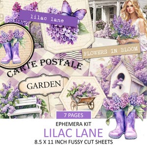 Lilac Lane Ephemera Kit, Vintage Style Floral, Spring Flowers, Antique Purple Floral Fussy Cut, Junk Journal Supplies, Collage, Printable